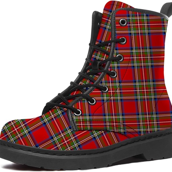 Plaid Boots Women's Men's Rain Boots Vegan Leather Lace-Up Boots, New - Picture 7 of 7